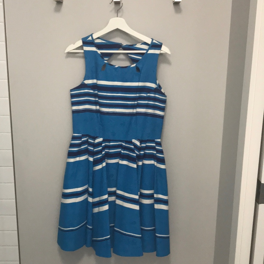Gabby Skye Blue Stripped Fit and Flare Dress